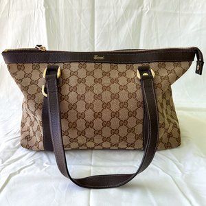 Authentic Gucci GG Monogram Medium Abbey Tote Dark Brown